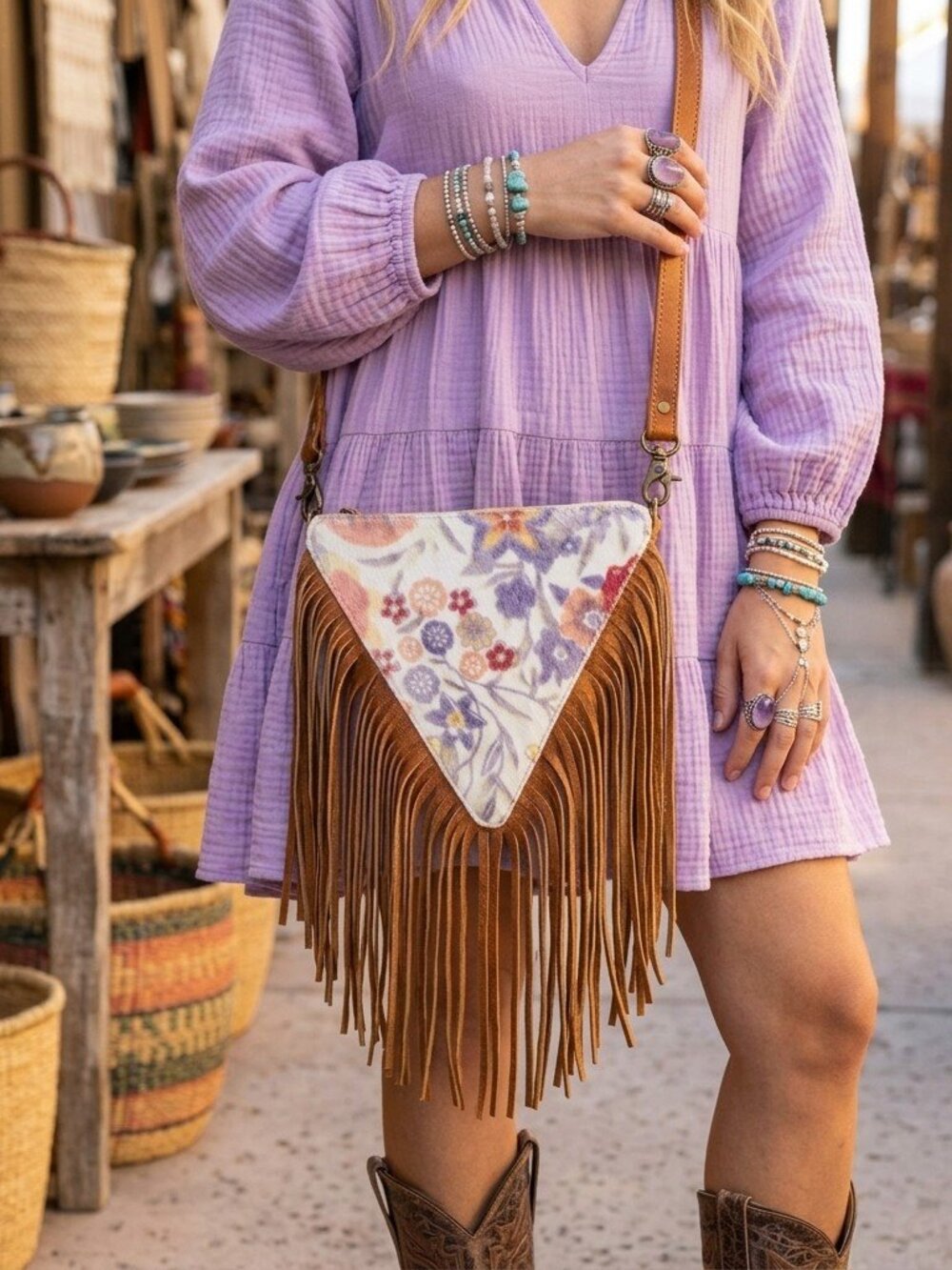 American Darling Boho Floral Fringe Crossbody Bag